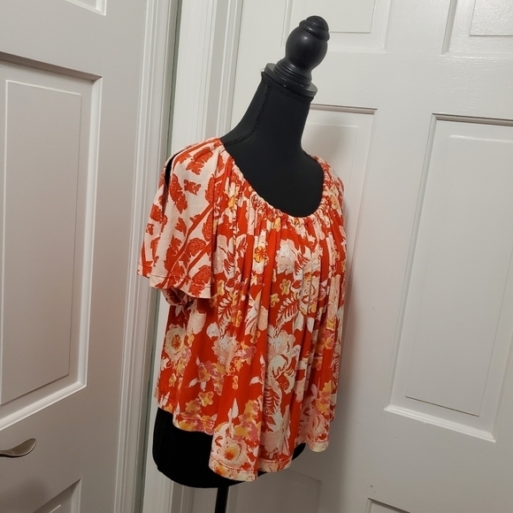 NWT Free People Strawberry Combo Baja Babe Cold Shoulder Top Size XS Ret. $78 - Picture 7 of 13